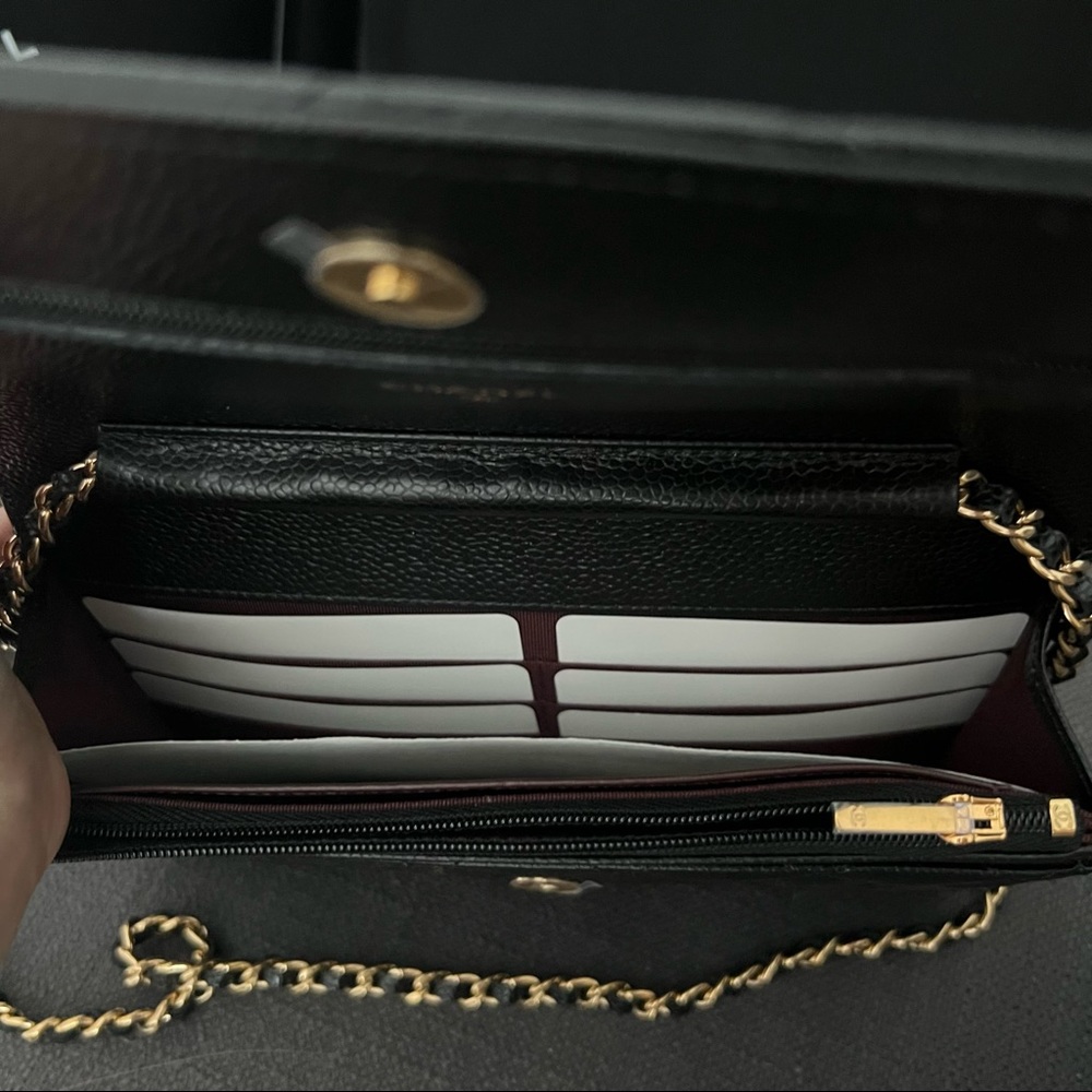 **ON HOLD CHANEL Caviar Quilted Wallet on Chain WOC Black / Gold - Picture 8 of 14
